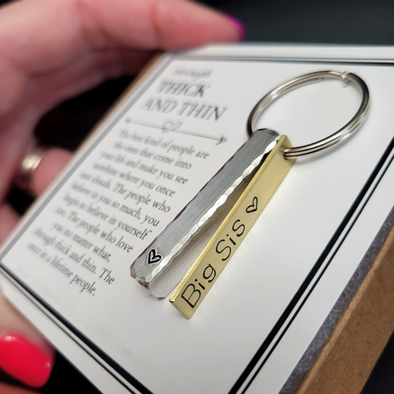 Handmade Through Thick and Thin Heart Stamped Keychain for Best Friend