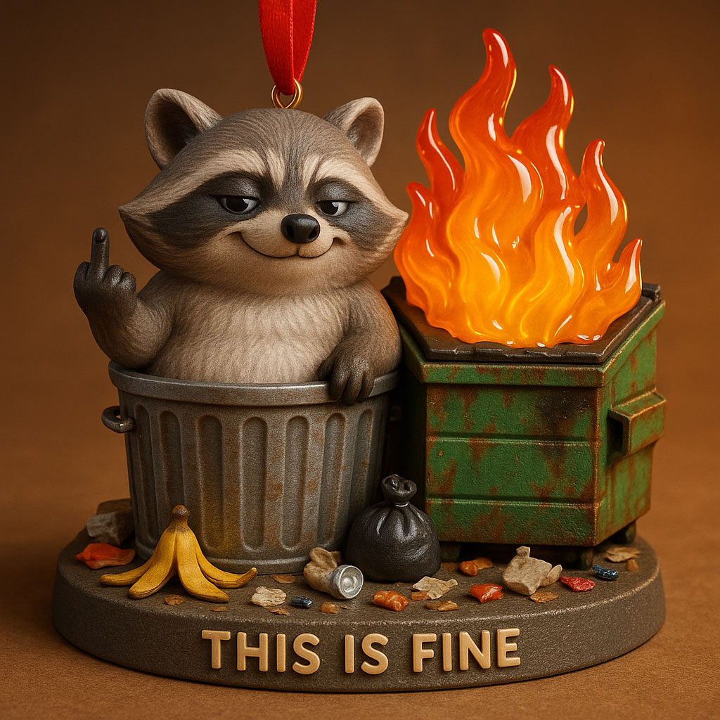 THIS IS FINE Raccoon Ornament