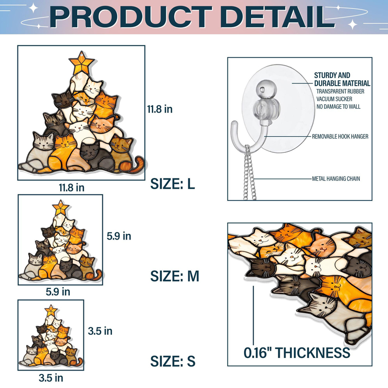 Cat Christmas Tree Suncatcher Ornament