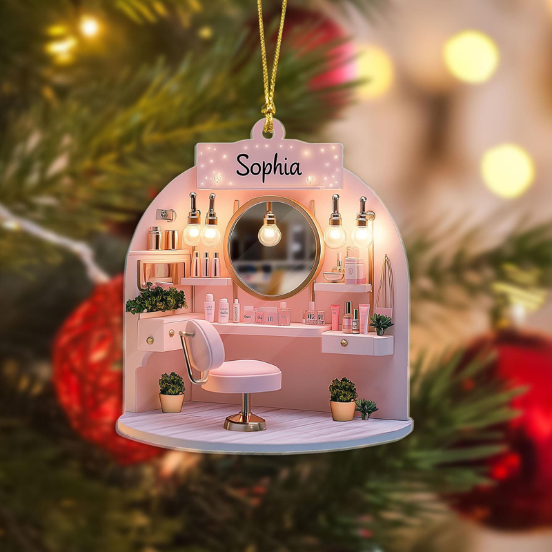 Personalized Pink Makeup Acrylic Ornament 2D FLAT