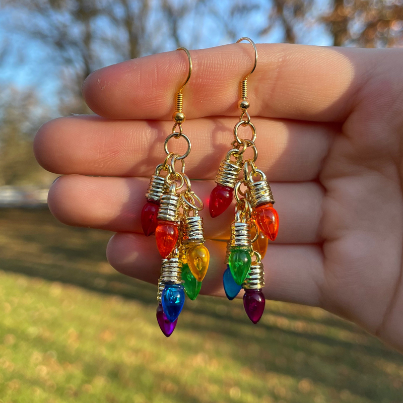 Rainbow Mini Christmas Bulb Chandelier Dangle Earrings