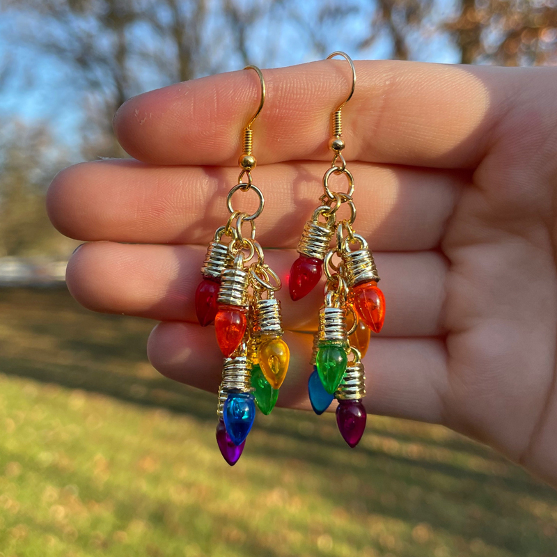 Rainbow Mini Christmas Bulb Chandelier Dangle Earrings