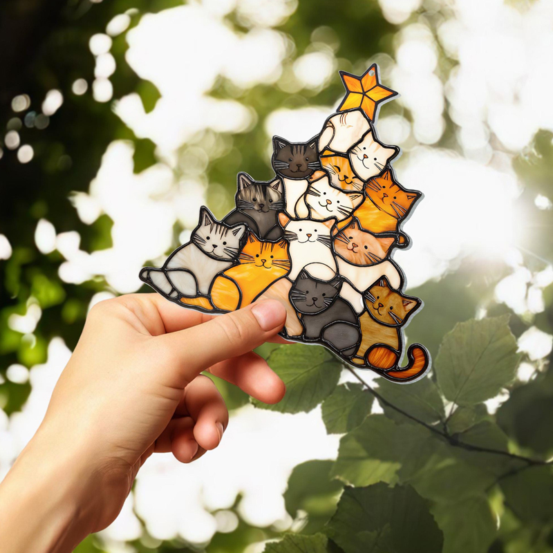 Cat Christmas Tree Suncatcher Ornament