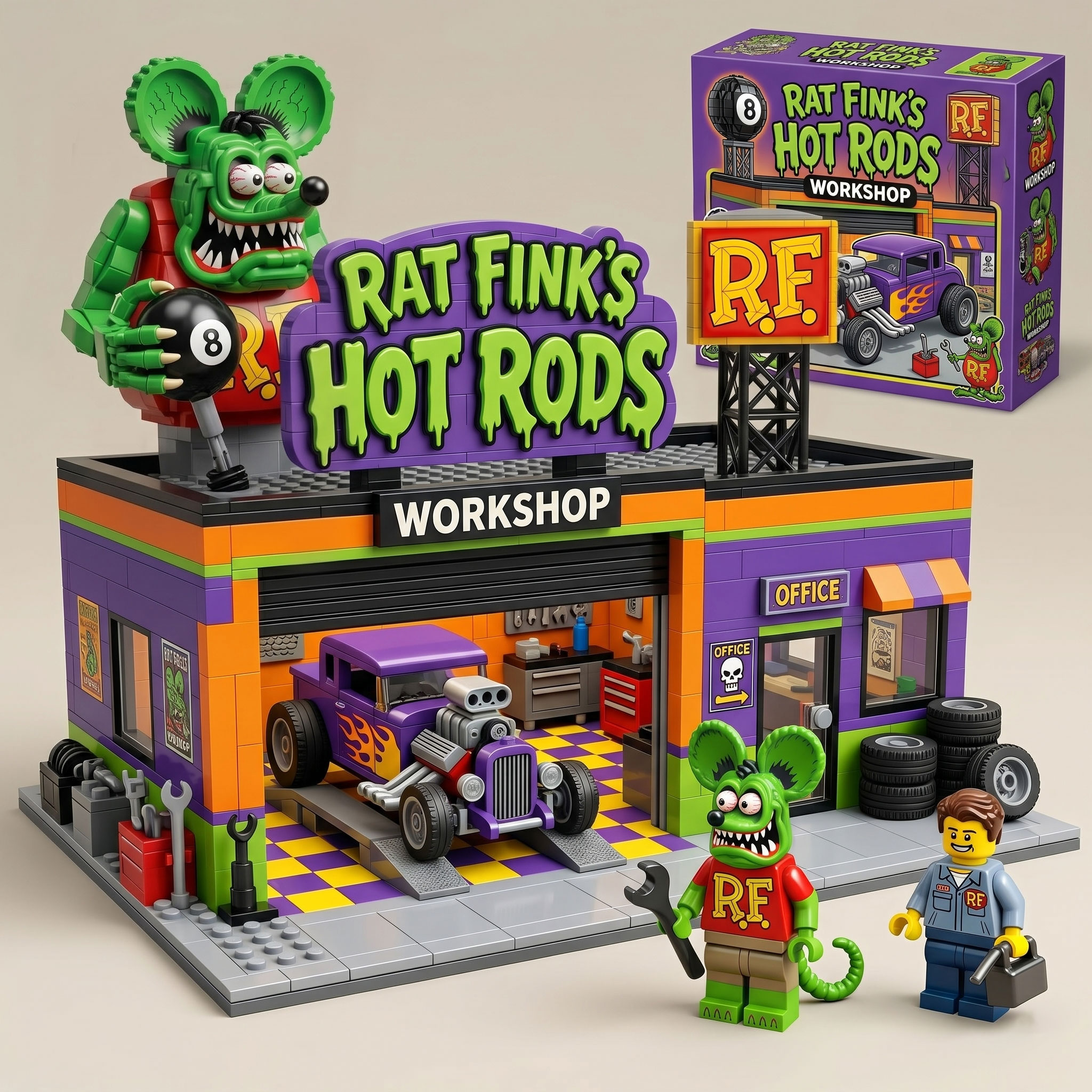 Rat Fink Hot Rods Workshop Brick Building Set