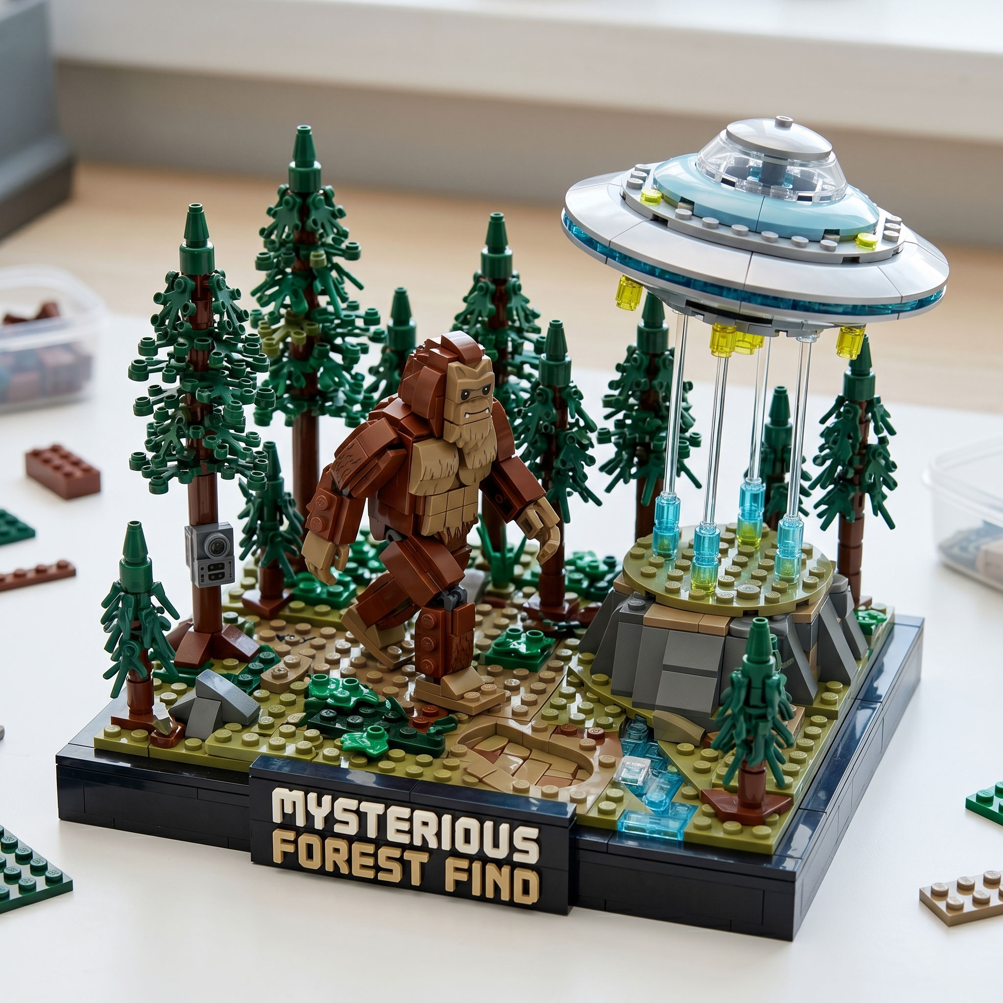 Mysterious Bigfoot & UFO Forest Building Blocks Set