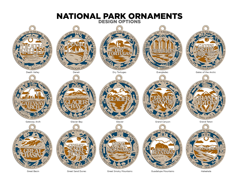 U.S. National Parks 3D Ornaments
