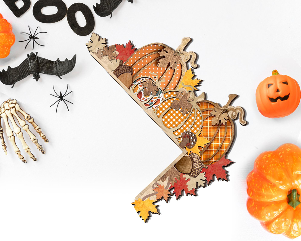 Wooden Fall Pumpkins Door Corner Decor