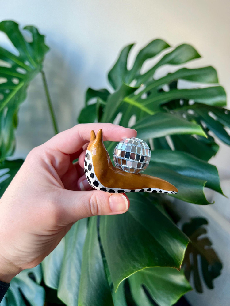 Disco Snail | Hand-sculpted and Painted Clay Snail