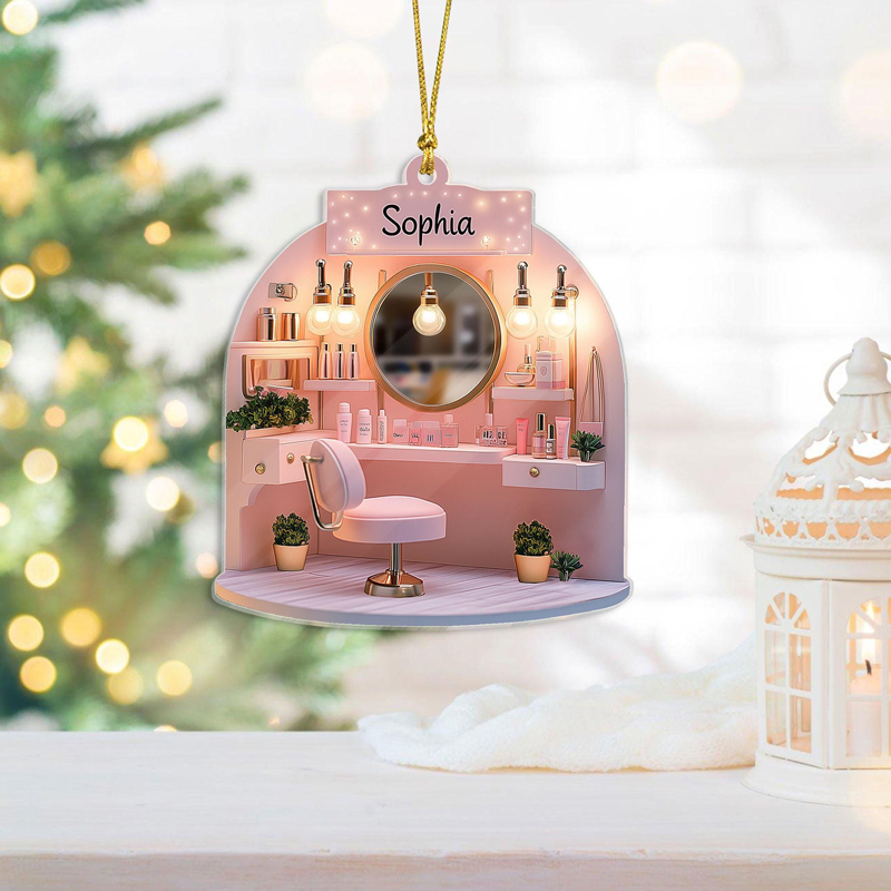 Personalized Pink Makeup Acrylic Ornament 2D FLAT
