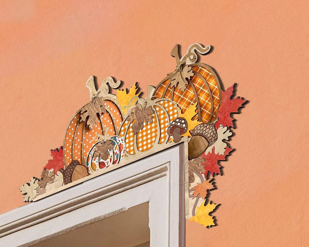 Wooden Fall Pumpkins Door Corner Decor