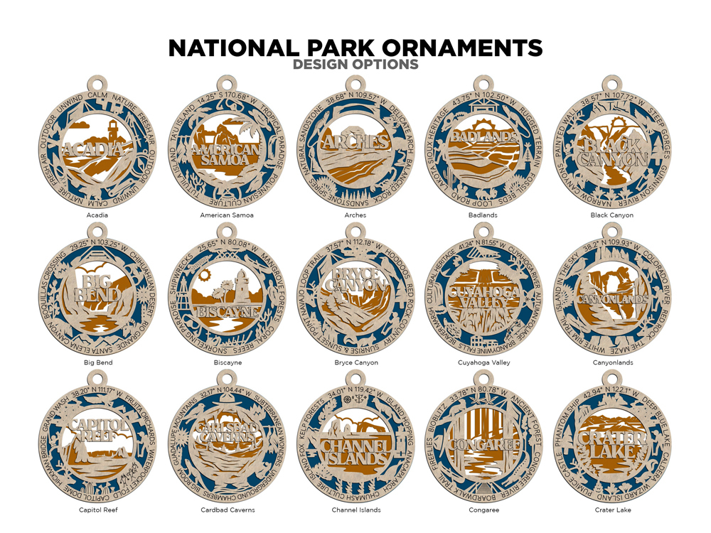 U.S. National Parks 3D Ornaments