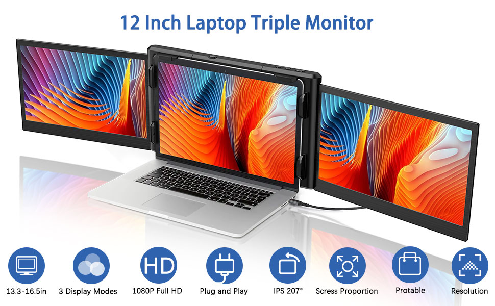 Triple Laptop Screen Extender Monitor Portable
