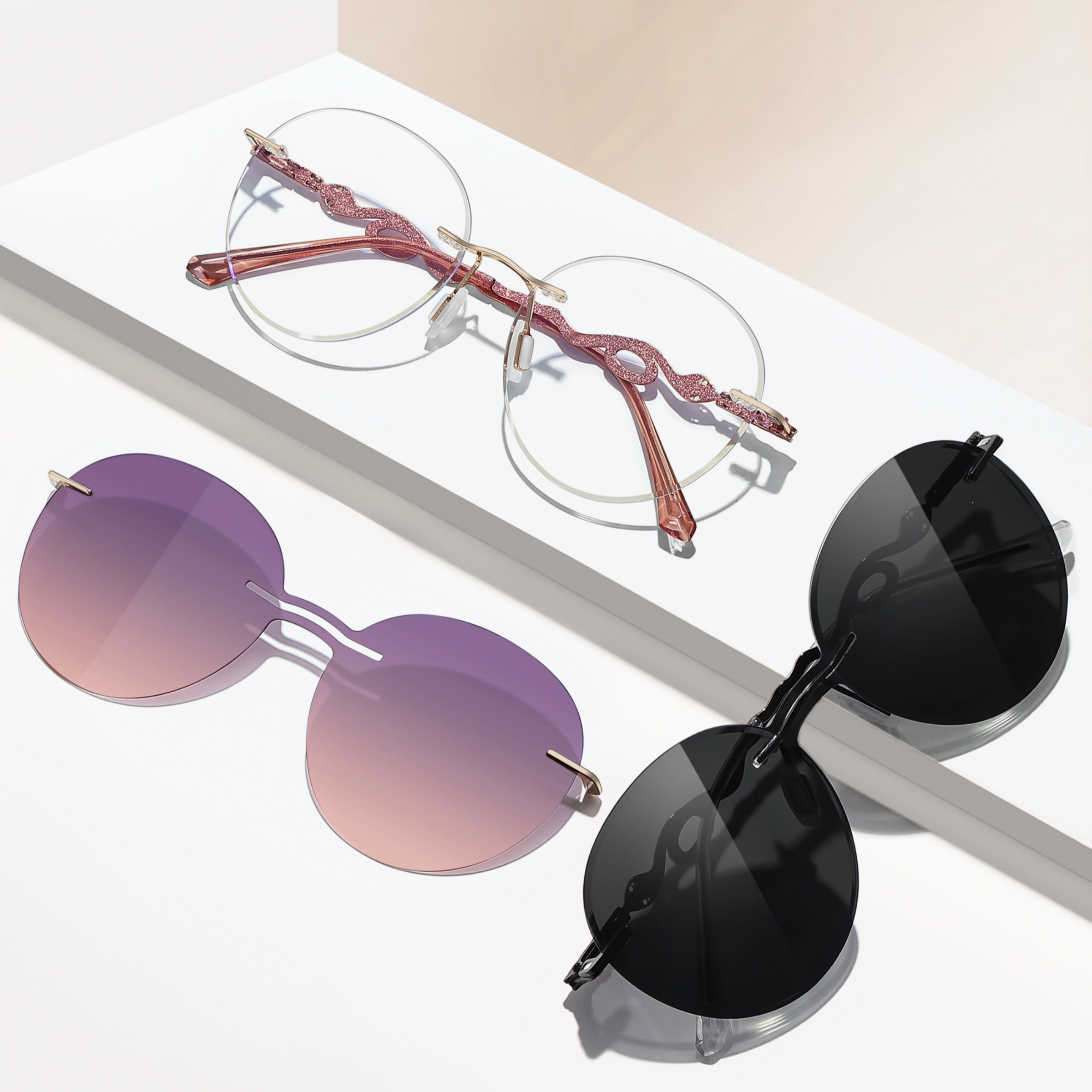 Alicia-Women's rimless magnetic polarizing glasses are available with prescription lenses-7209