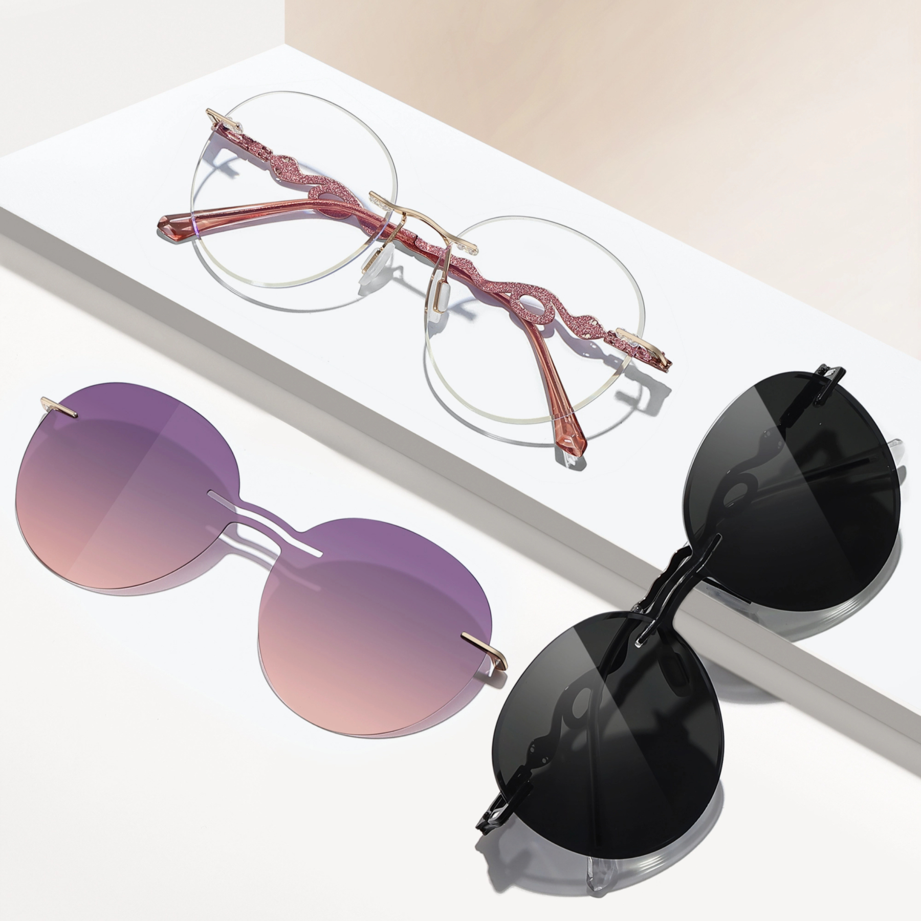 Alicia-Women's rimless magnetic polarizing glasses are available with prescription lenses-7209