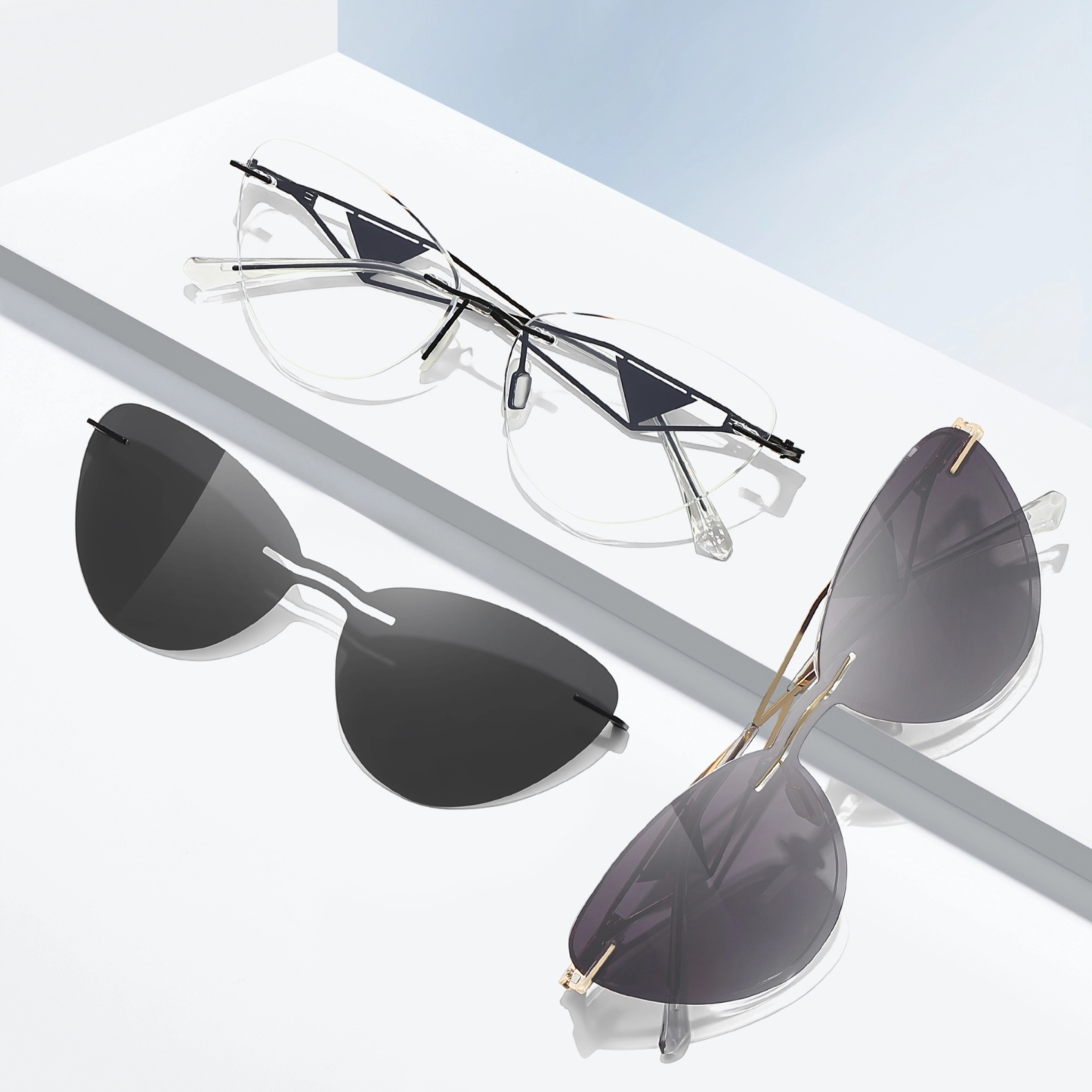 Abigail-Rimless prescription optical glasses for women with magnetic polarizing lens set-7210