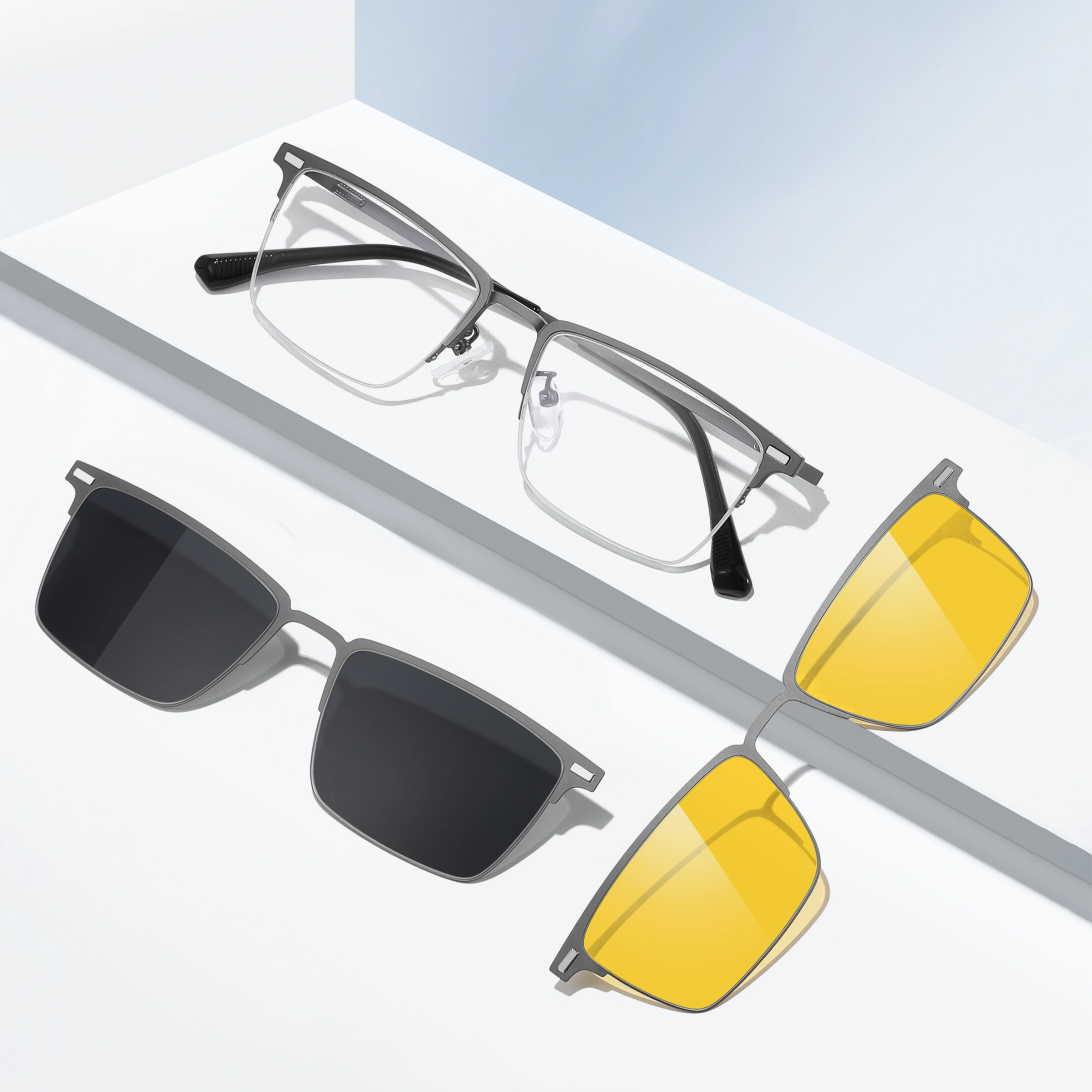 Ace-Rectangle semi-rimless polarized magnetic prescription glasses include night vision lenses-Glasses Magic