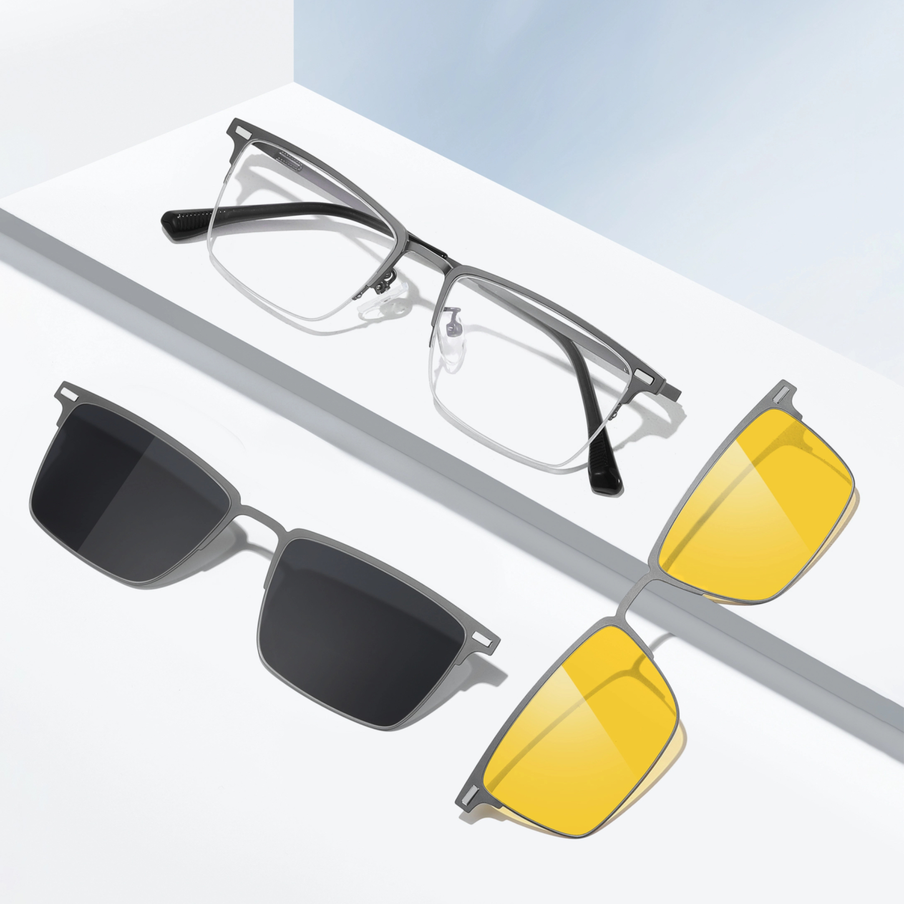 Ace-Rectangle semi-rimless polarized magnetic prescription glasses include night vision lenses-Glasses Magic