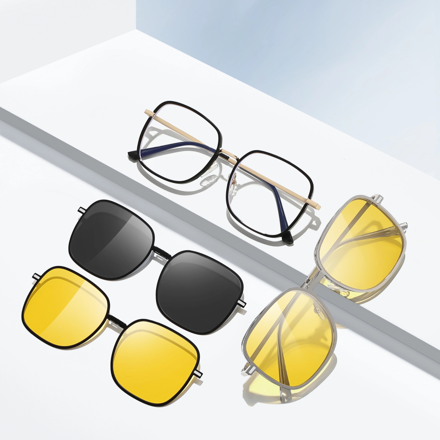 Alison-Square fullrim polarized magnetic prescription glasses include night vision lenses-Glasses Magic