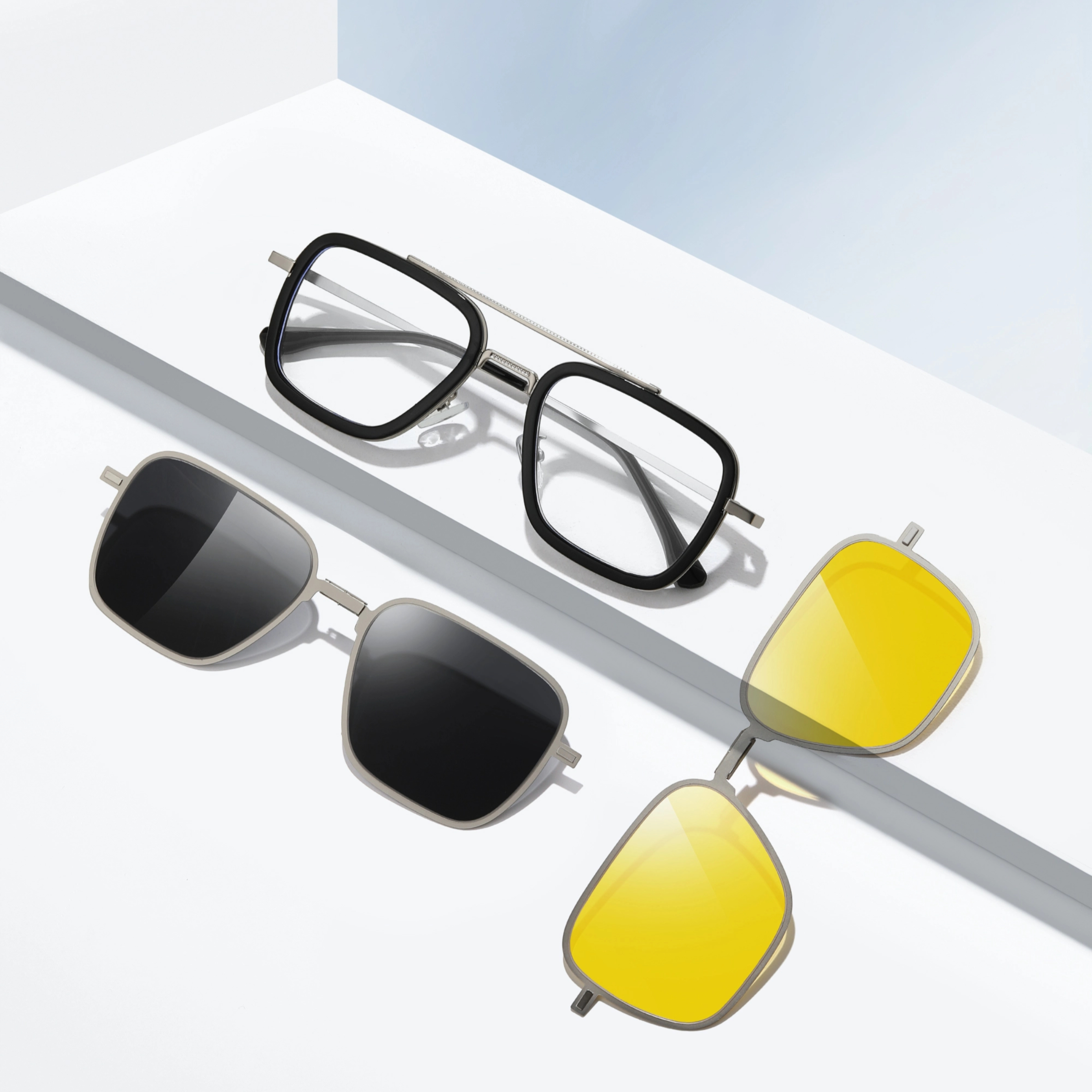 Algernon-Aviator fullrim polarized magnetic prescription glasses include night vision lenses-Glasses Magic