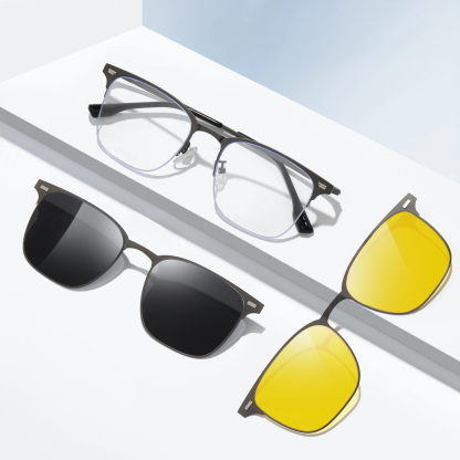 Allan-Square semi-rimless polarized magnetic prescription glasses include night vision lenses-Glasses Magic