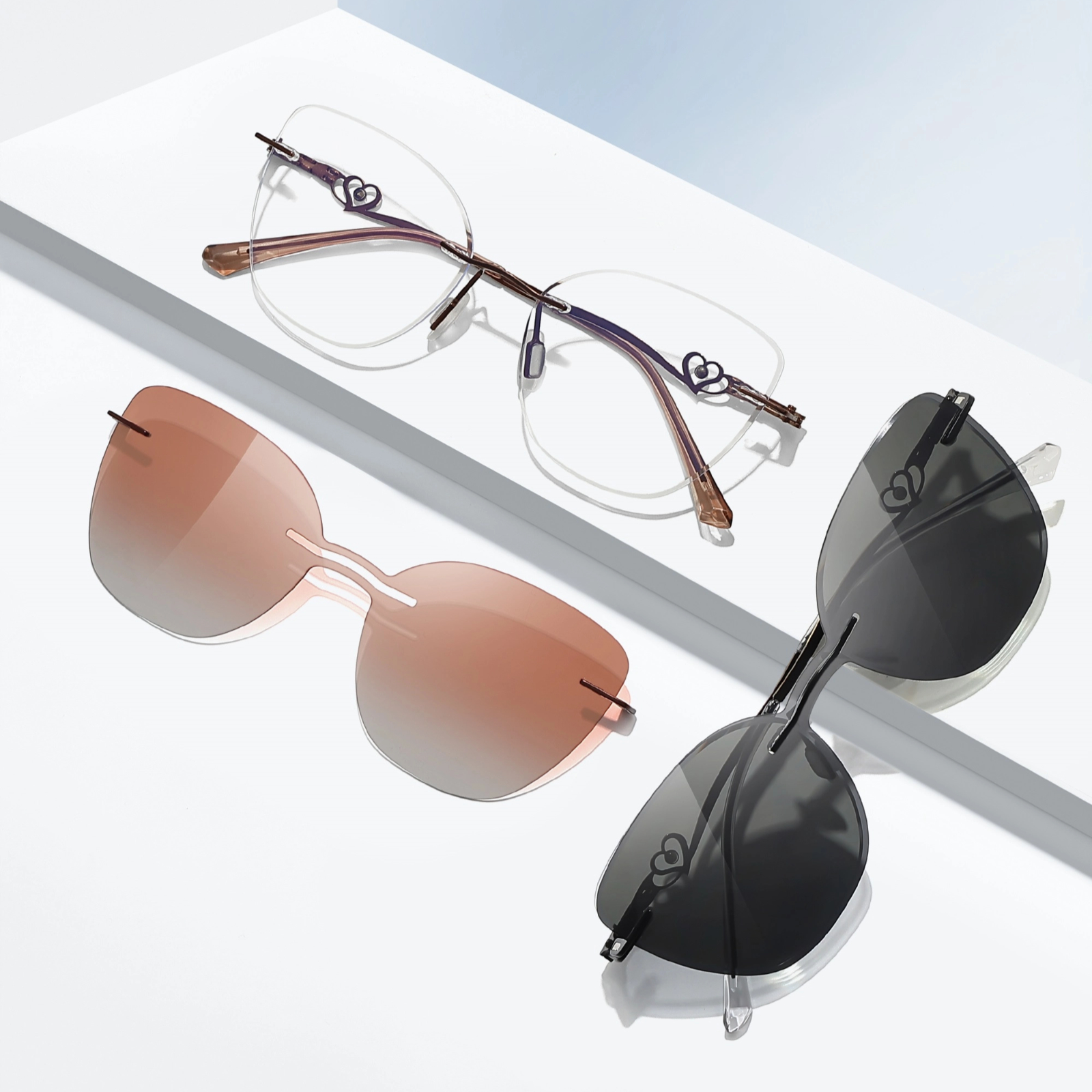 Kat-Women's rimless magnetic polarizing set is available with prescription lens-7207