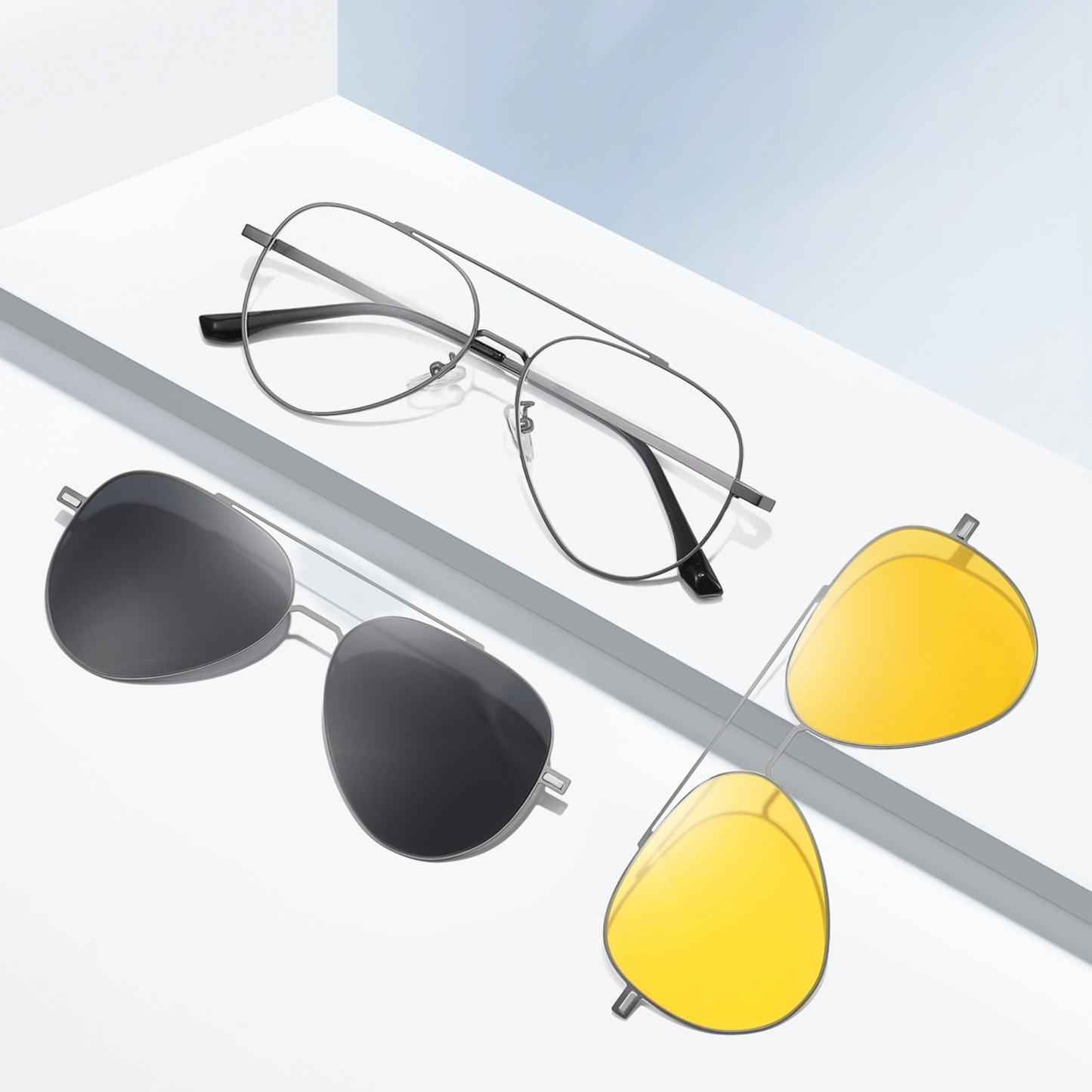 Alger-Aviator fullrim polarized magnetic prescription glasses include night vision lenses-Glasses Magic