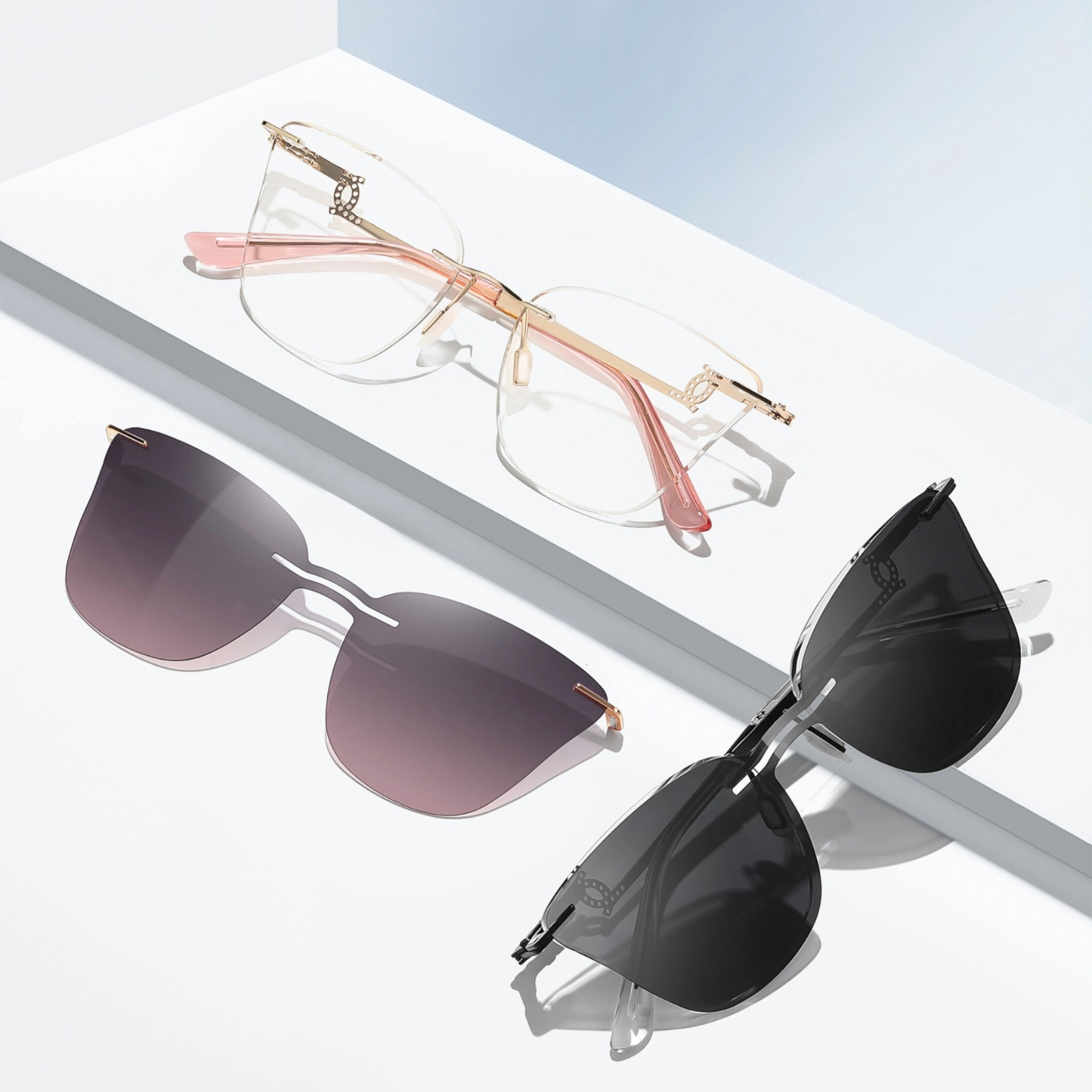 Antonia-Rimless prescription optical glasses for women with magnetic polarizing lens set-7203