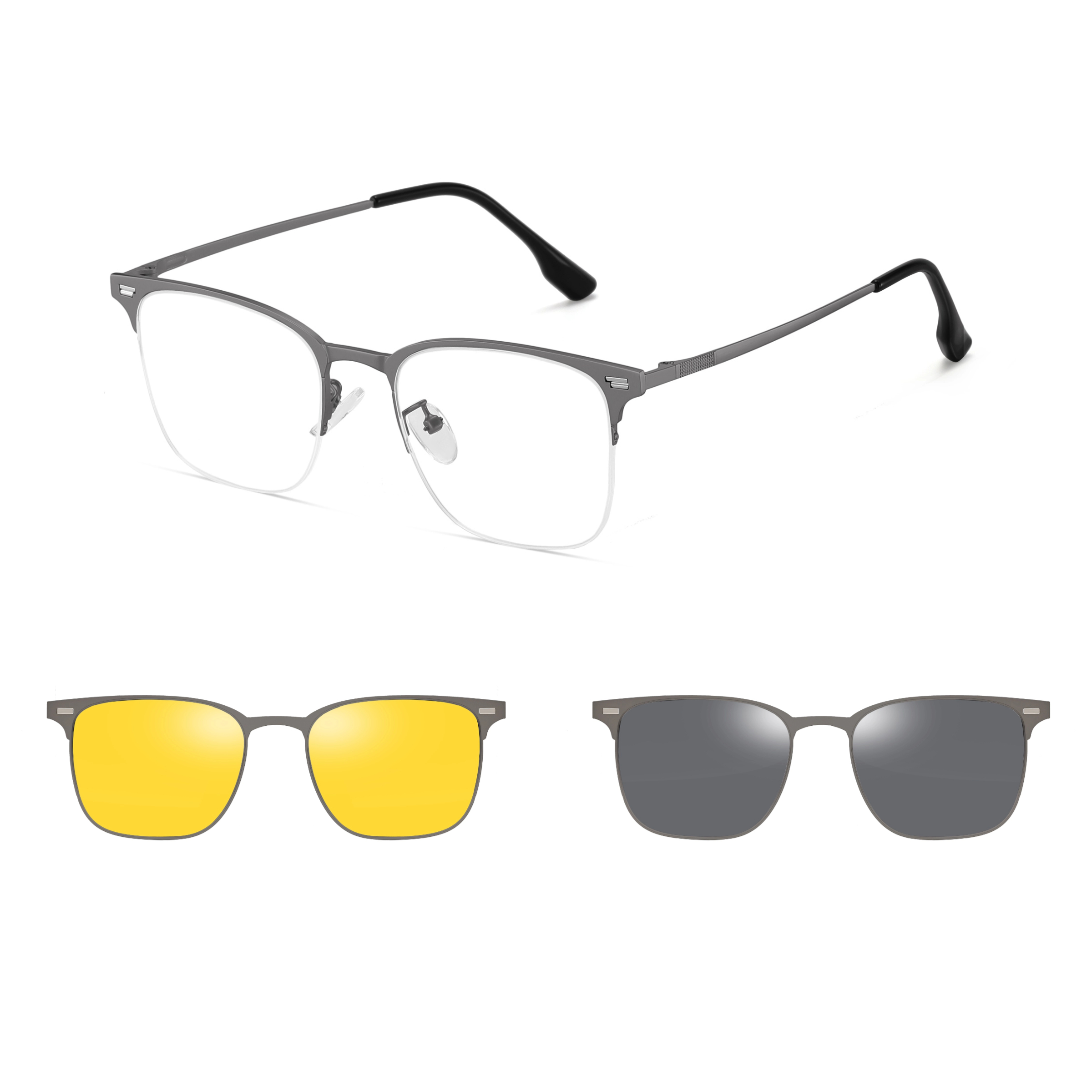 Allan-Square semi-rimless polarized magnetic prescription glasses include night vision lenses-Glasses Magic