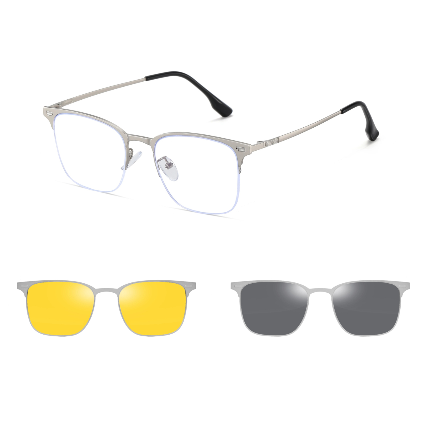 Allan-Square semi-rimless polarized magnetic prescription glasses include night vision lenses-Glasses Magic