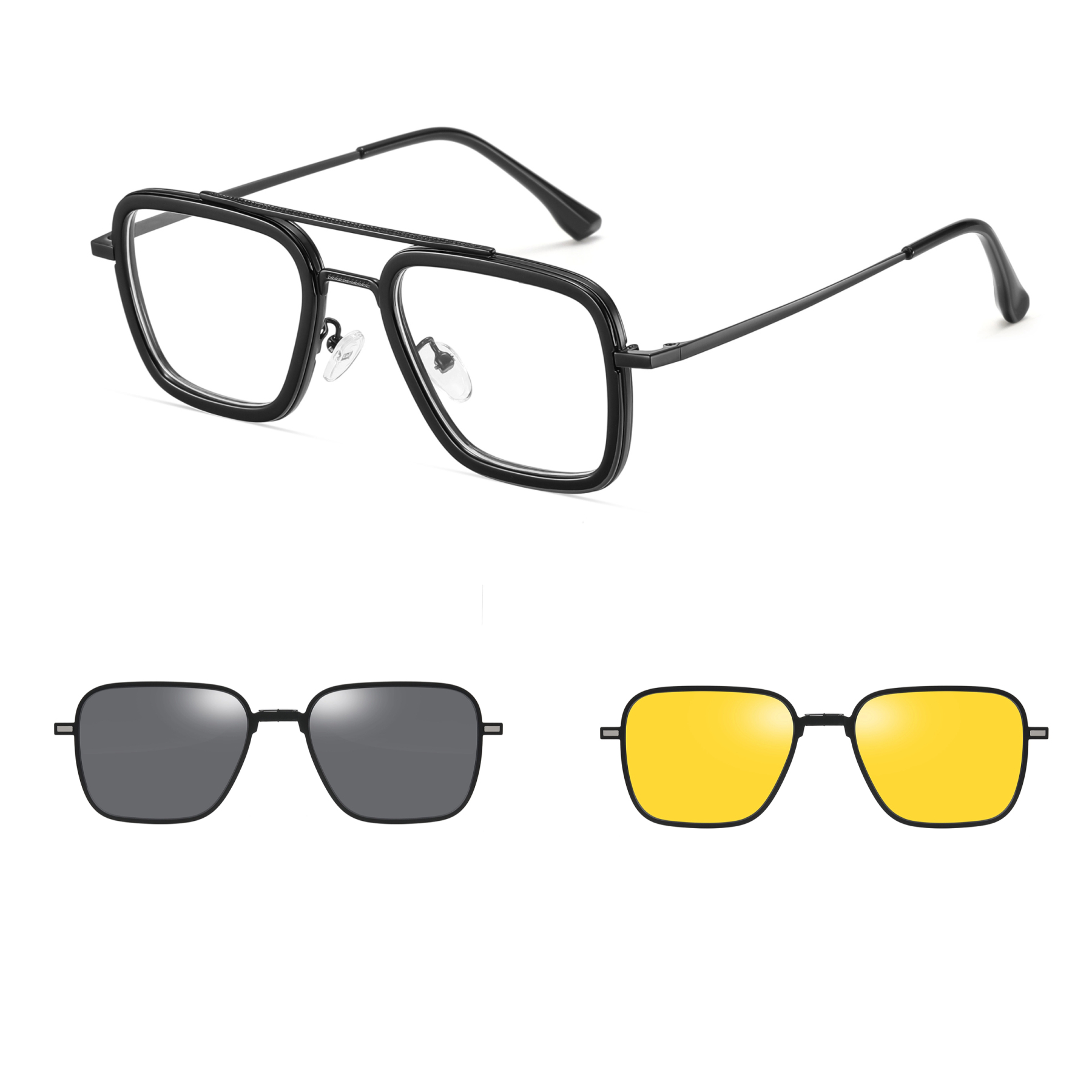 Algernon-Aviator fullrim polarized magnetic prescription glasses include night vision lenses-Glasses Magic