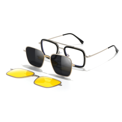 Algernon-Aviator fullrim polarized magnetic prescription glasses include night vision lenses-Glasses Magic