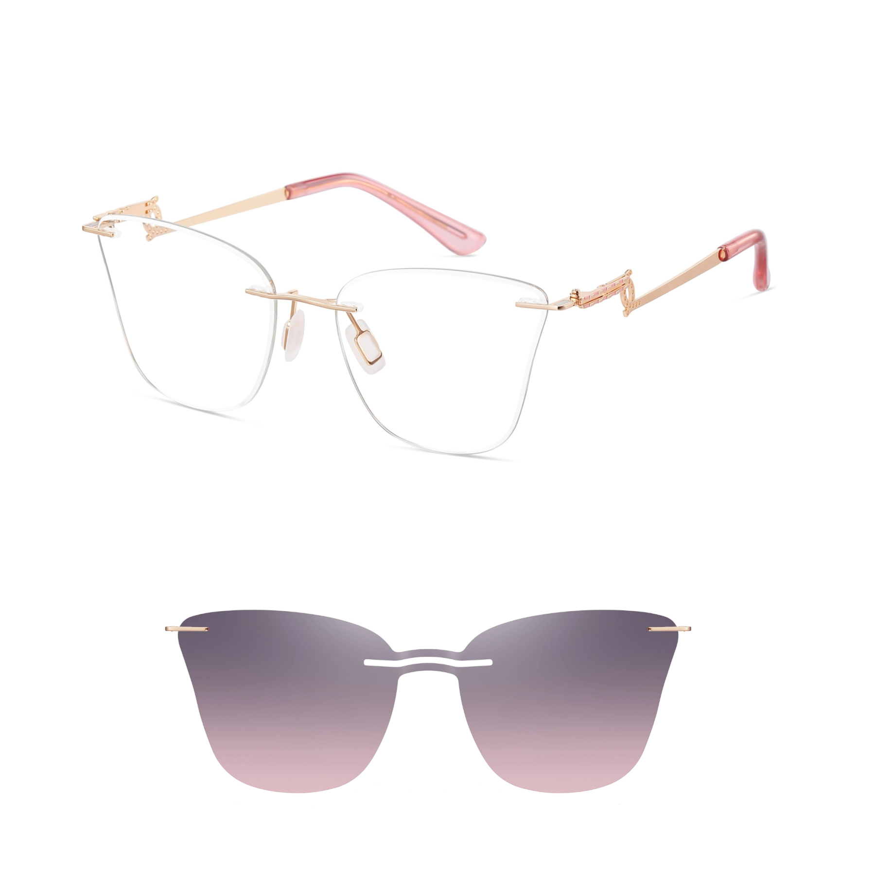 Antonia-Rimless prescription optical glasses for women with magnetic p