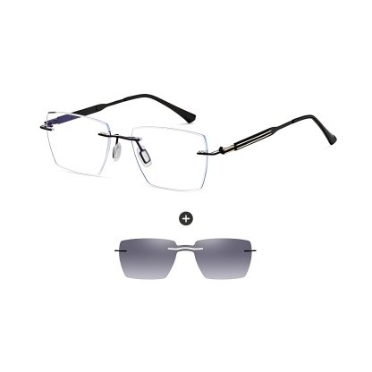 Oliver-Men's rimless magnetic polarizing set can be fitted with prescription glasses-7217