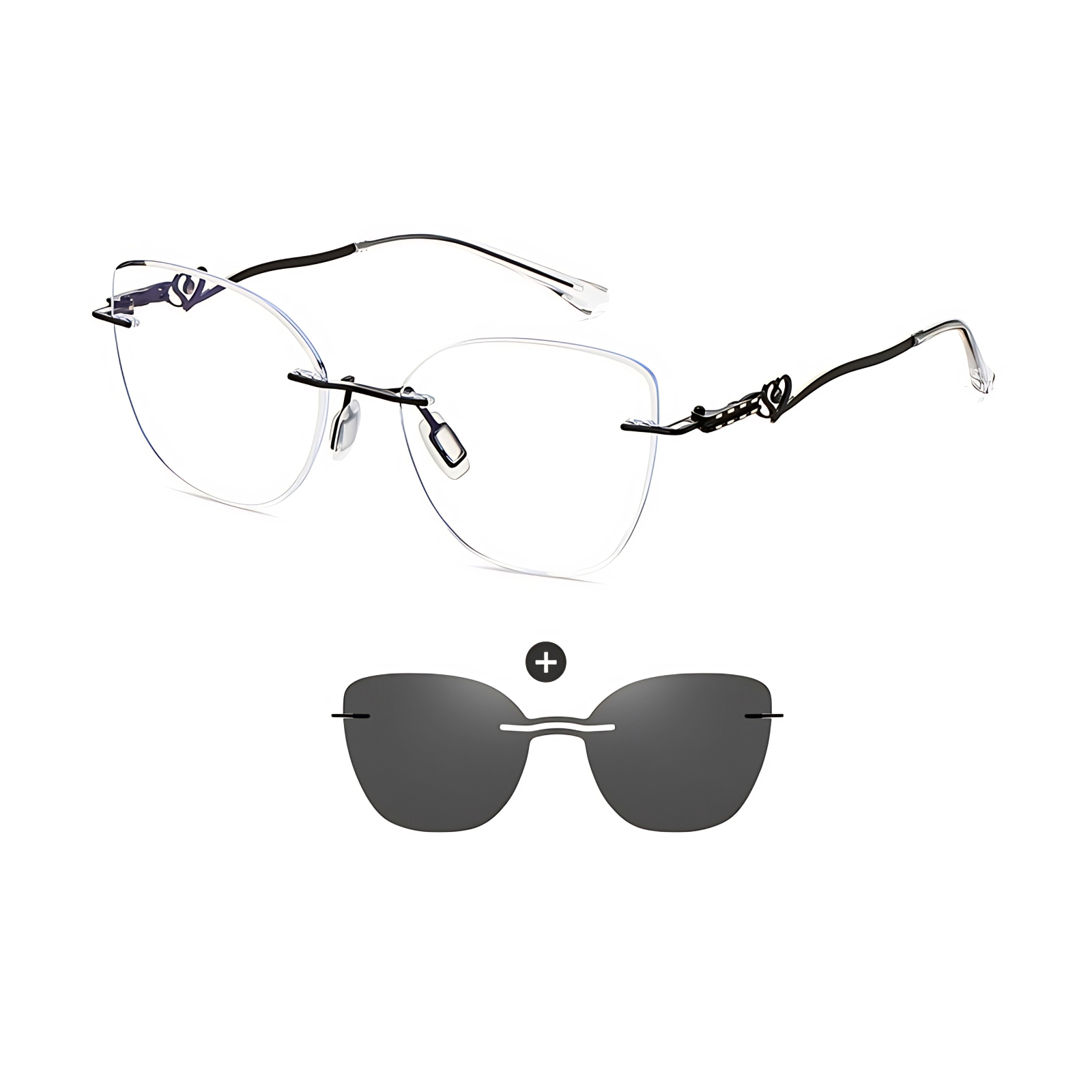 Kat-Women's rimless magnetic polarizing set is available with prescription lens-7207