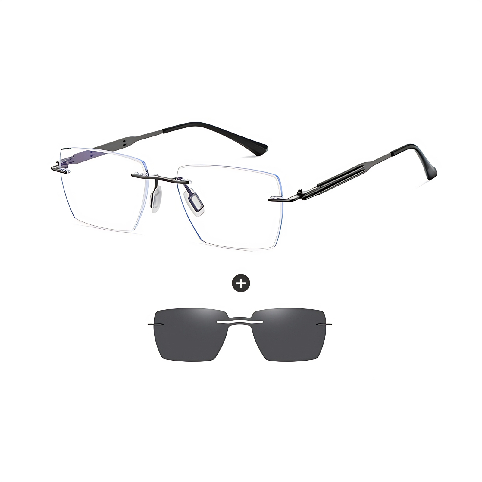 Oliver-Men's rimless magnetic polarizing set can be fitted with prescription glasses-7217