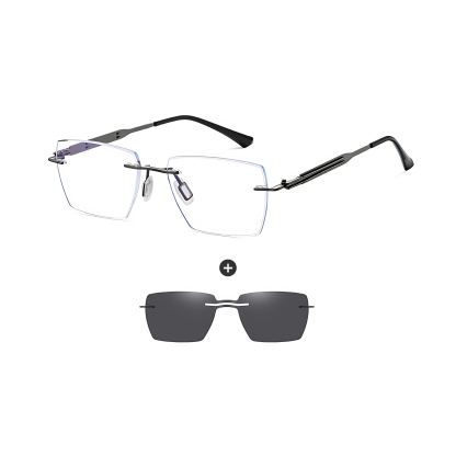 Oliver-Men's rimless magnetic polarizing set can be fitted with prescription glasses-7217