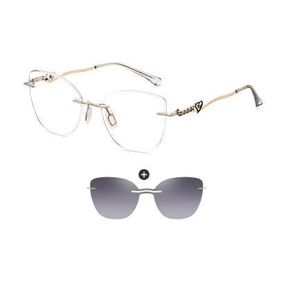 Kat-Women's rimless magnetic polarizing set is available with prescription lens-7207