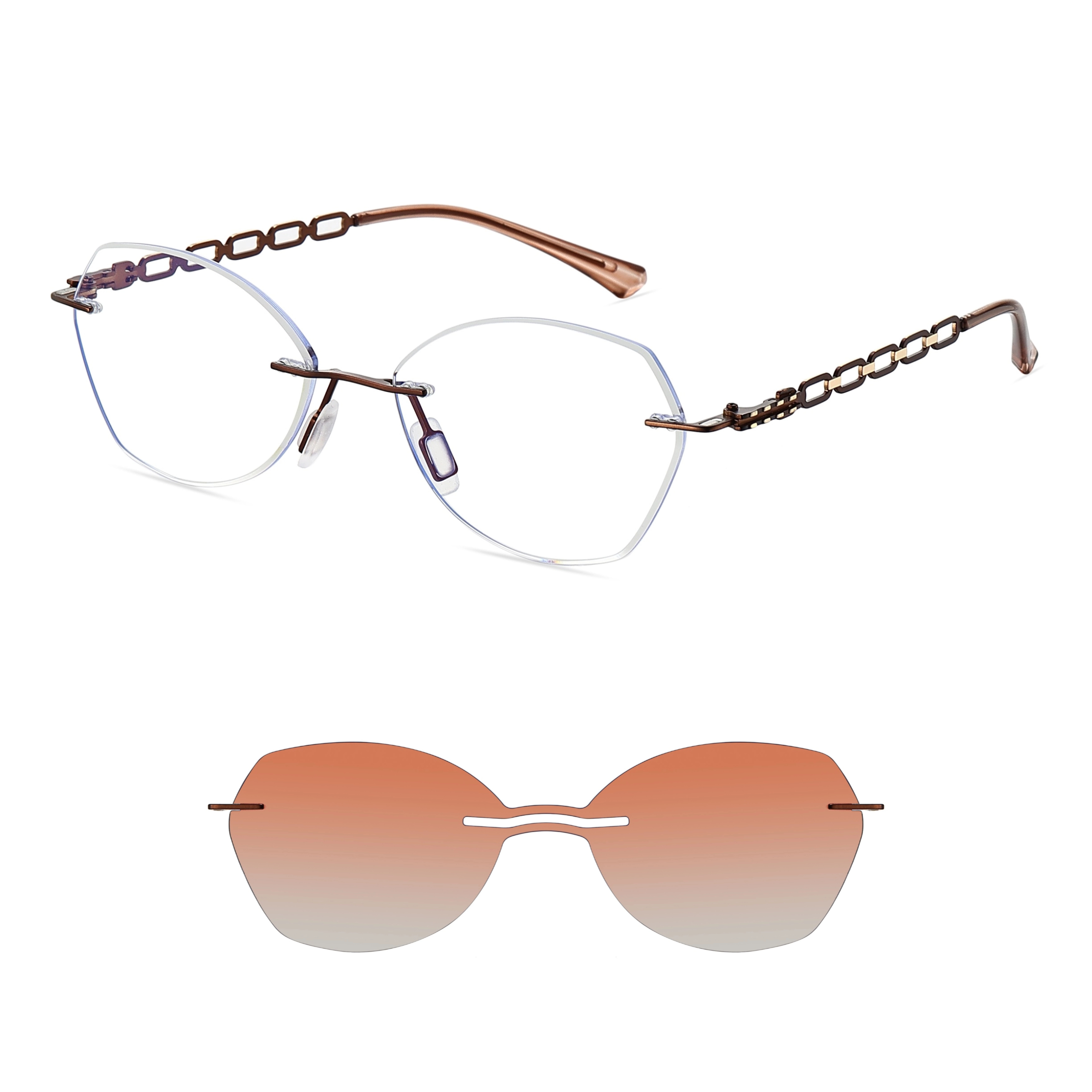 Abina-Rimless prescription optical glasses for women with magnetic polarizing lens set-7212