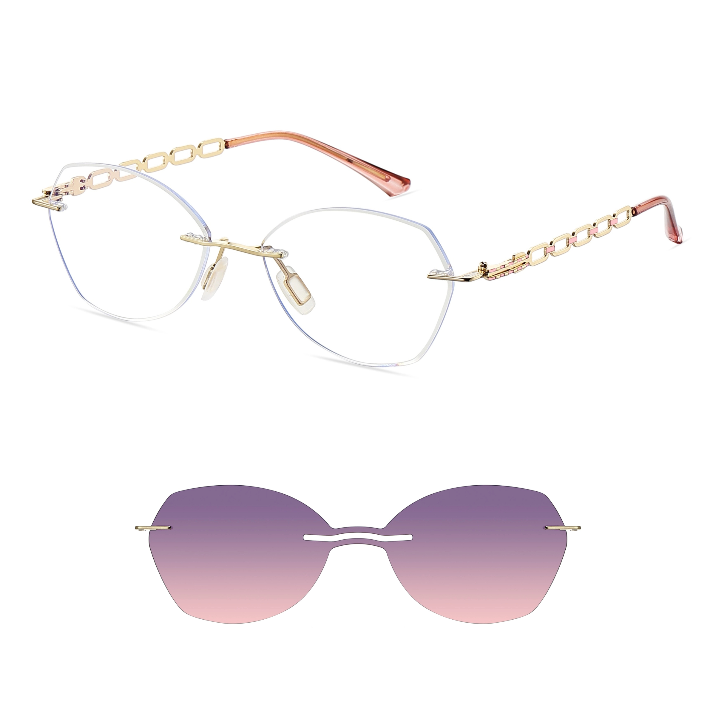 Abina-Rimless prescription optical glasses for women with magnetic polarizing lens set-7212