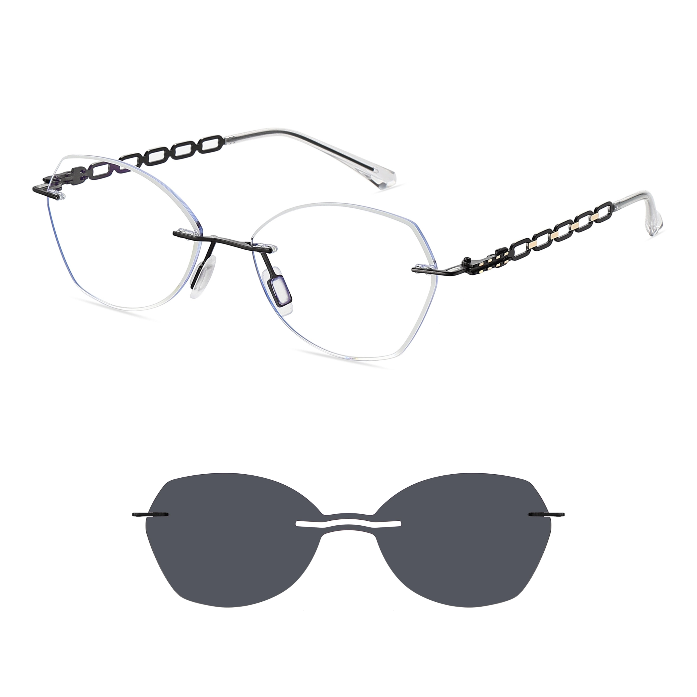 Abina-Rimless prescription optical glasses for women with magnetic polarizing lens set-7212