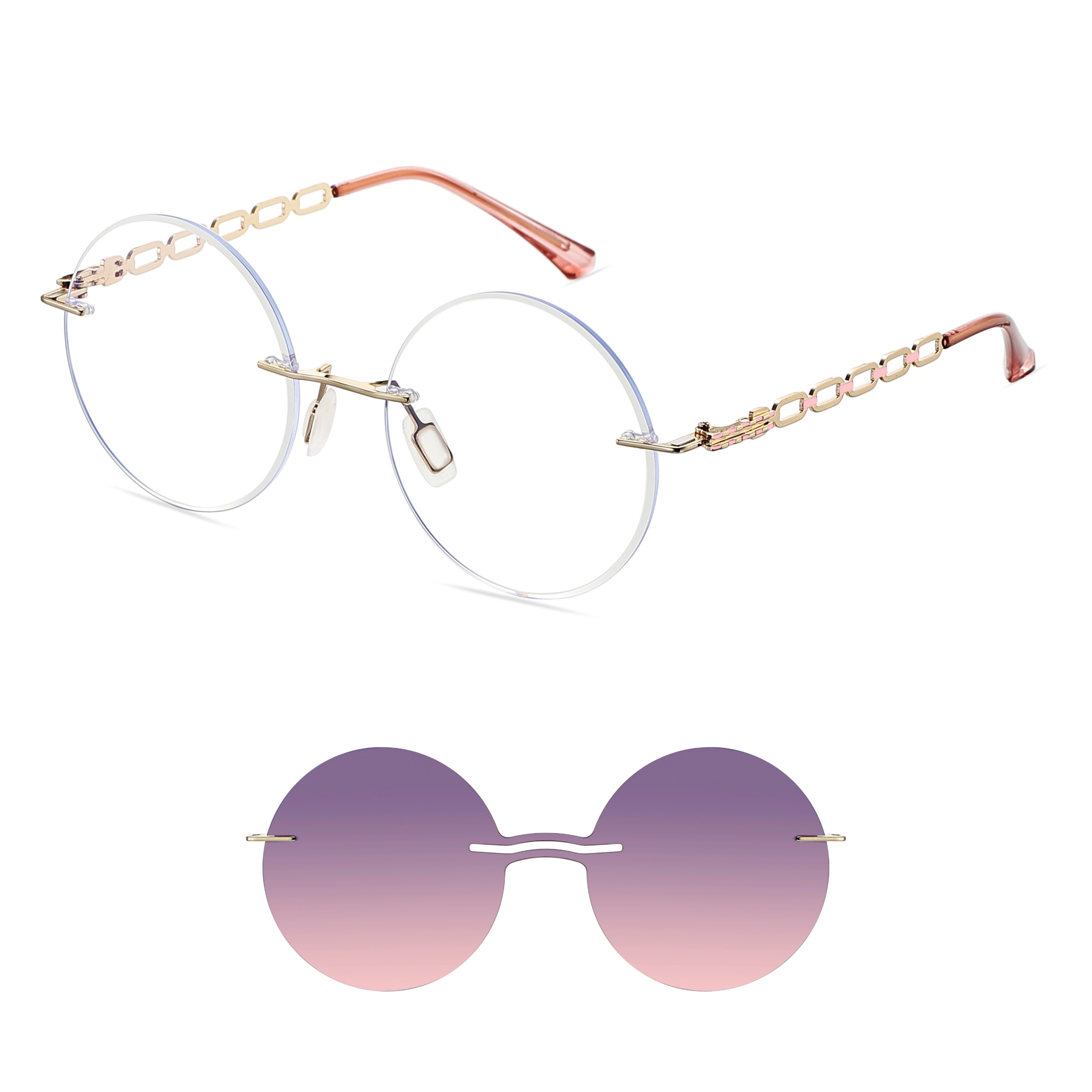 Adelaide-Rimless prescription optical glasses for women with magnetic polarizing lens set-7213