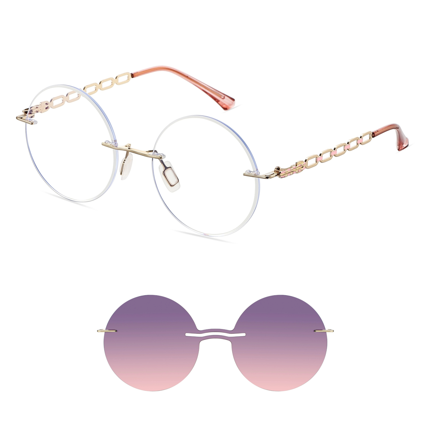 Adelaide-Rimless prescription optical glasses for women with magnetic polarizing lens set-7213