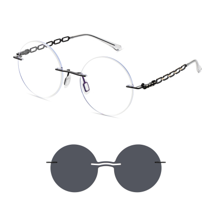 Adelaide-Rimless prescription optical glasses for women with magnetic polarizing lens set-7213