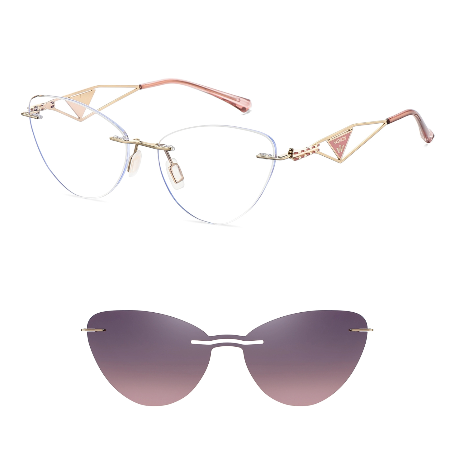 Abigail-Rimless prescription optical glasses for women with magnetic polarizing lens set-7210