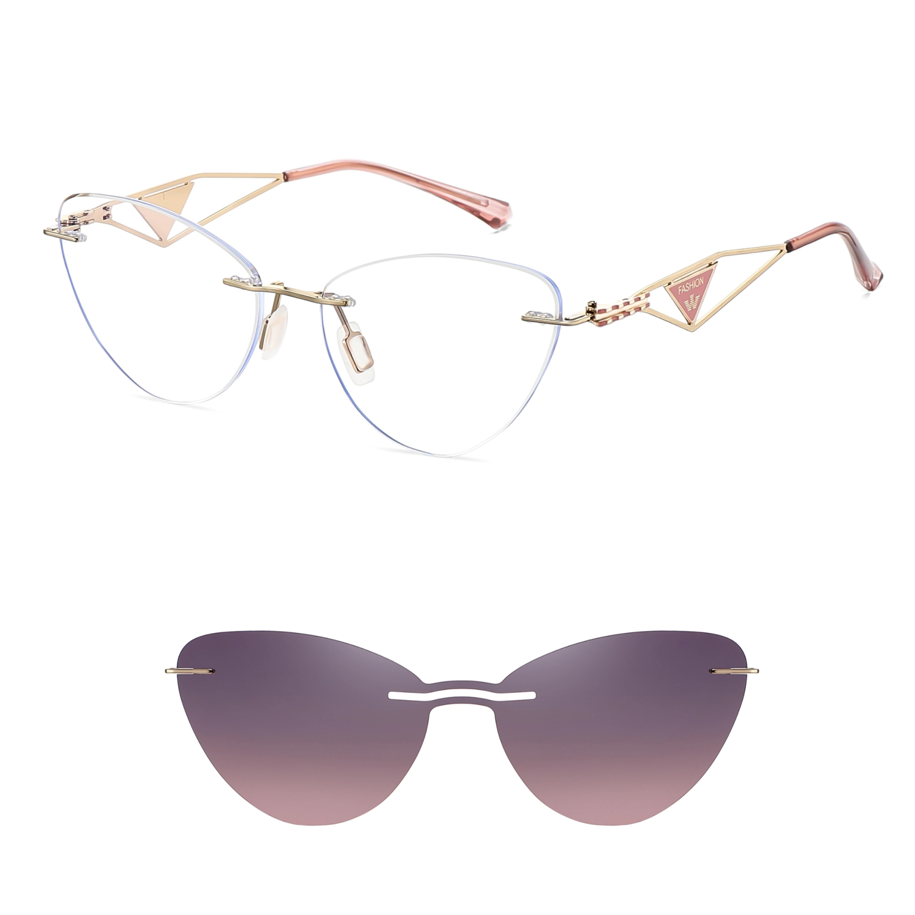 Abigail-Rimless prescription optical glasses for women with magnetic polarizing lens set-7210