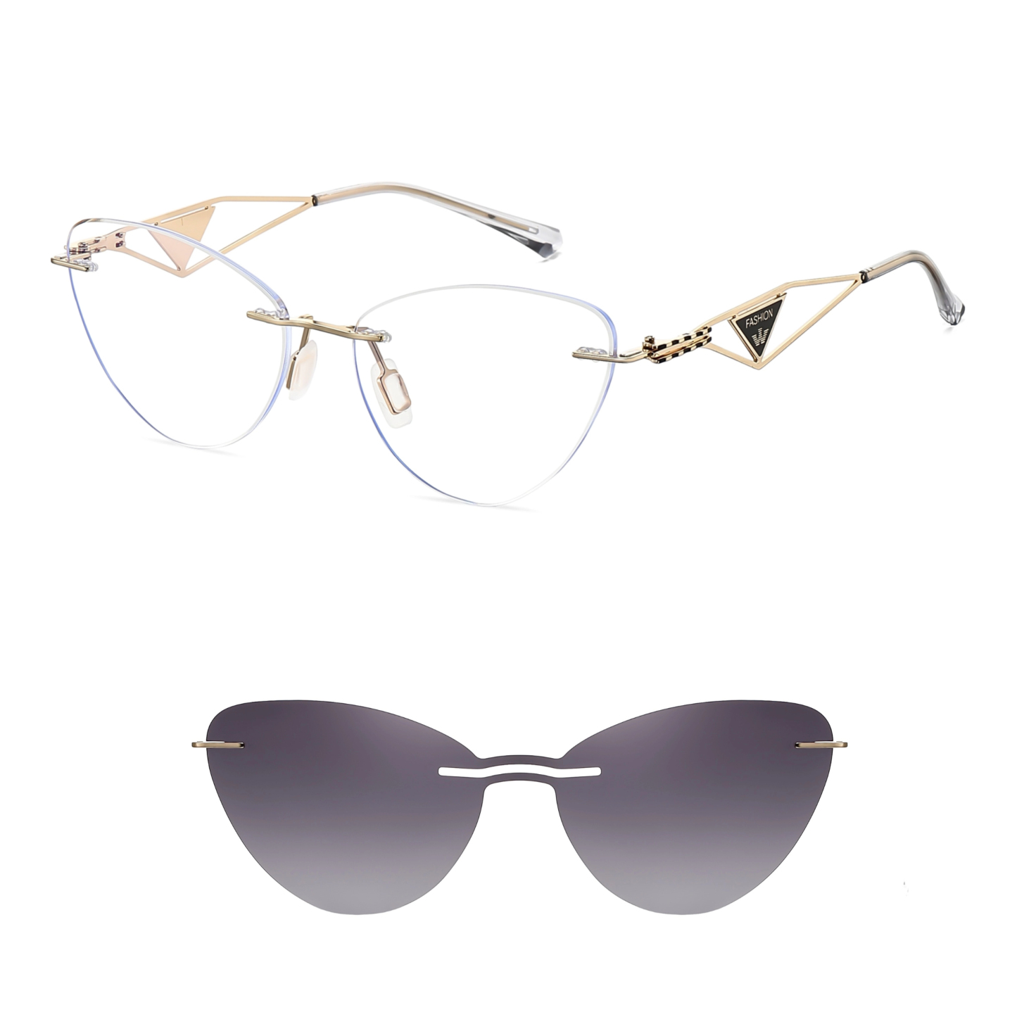 Abigail-Rimless prescription optical glasses for women with magnetic polarizing lens set-7210