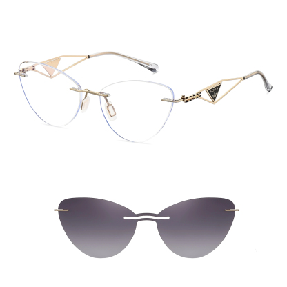 Abigail-Rimless prescription optical glasses for women with magnetic polarizing lens set-7210