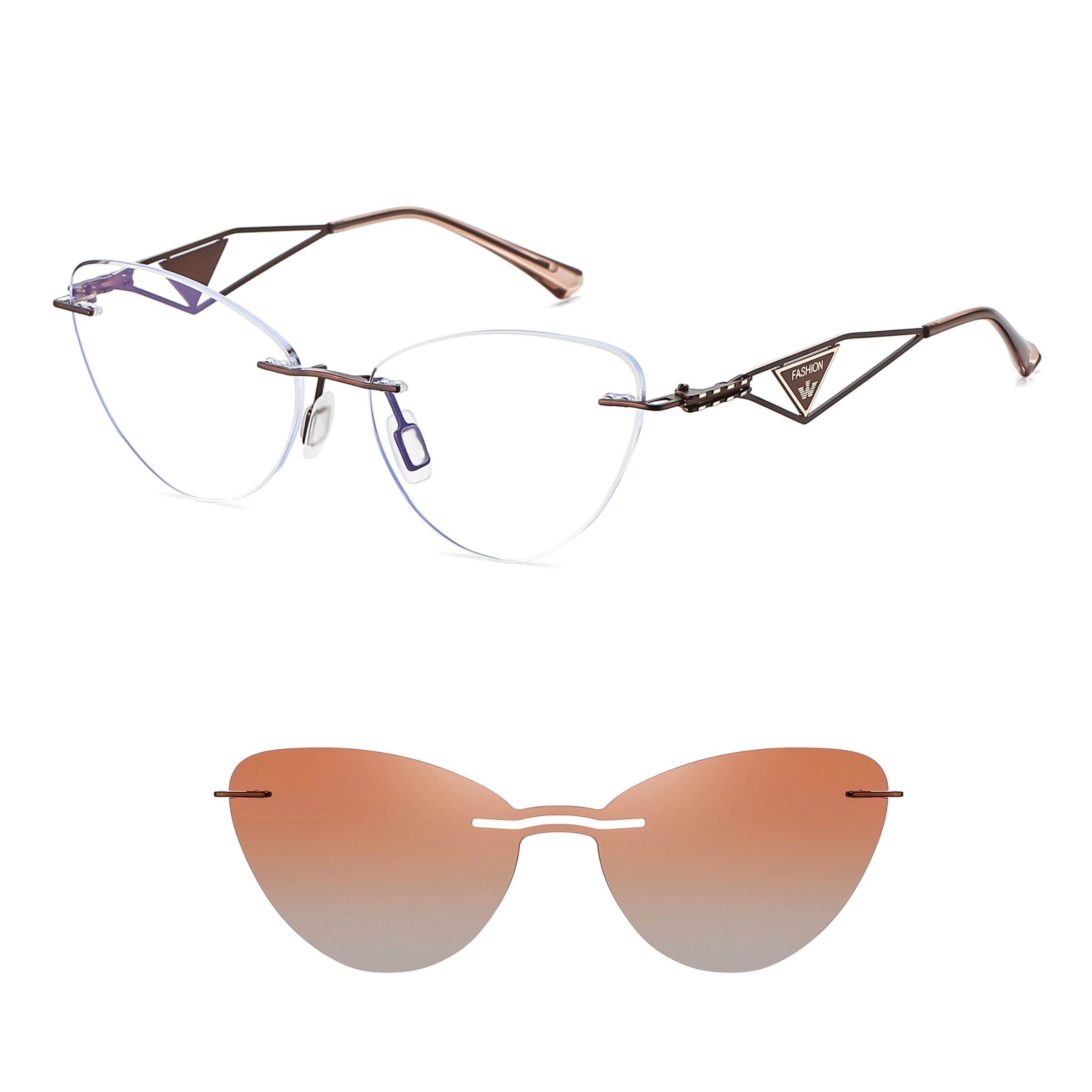 Abigail-Rimless prescription optical glasses for women with magnetic polarizing lens set-7210