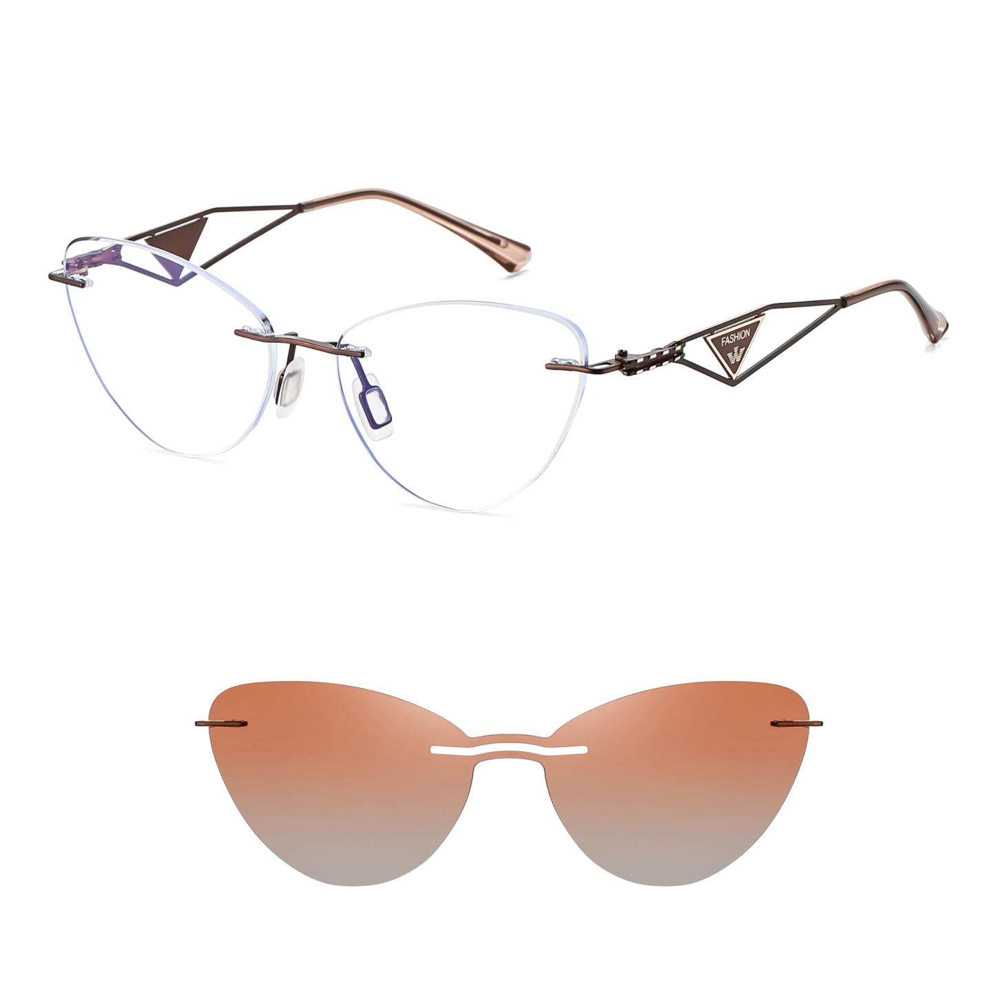 Abigail-Rimless prescription optical glasses for women with magnetic polarizing lens set-7210