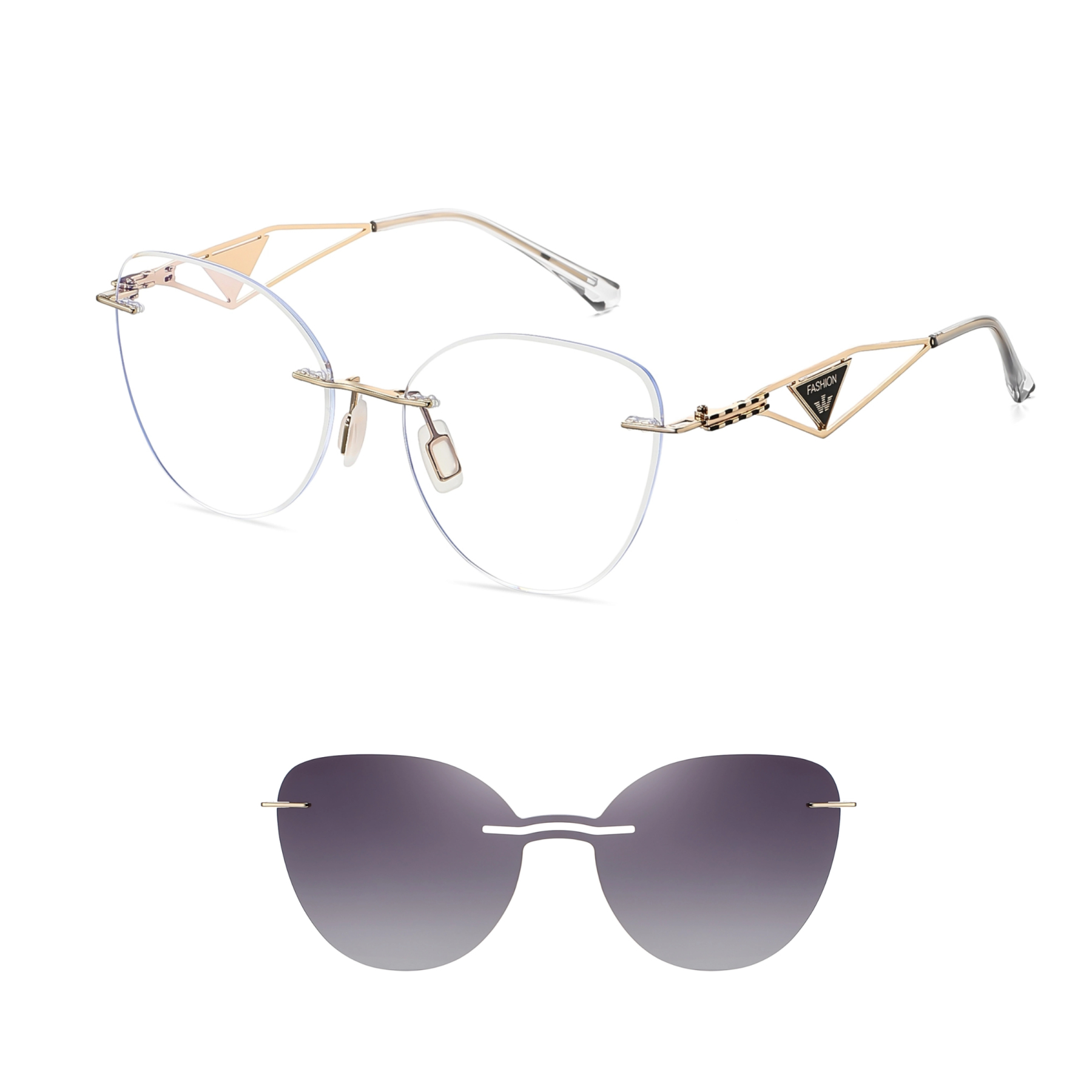 Adalia-Rimless prescription optical glasses for women with magnetic polarizing lens set-7211